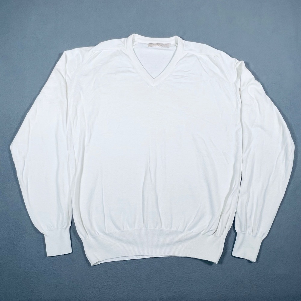 Vintage The Fox‎ Collection Mens V Neck Sweater XL Cotton White Made in USA